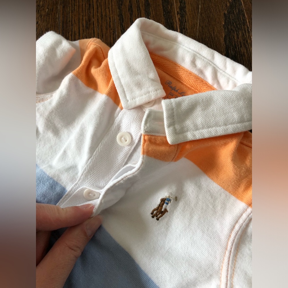 Ralph Lauren Boys 6M Striped Short-Sleeved Polo Rugby Stripe Shortall Romper - Picture 8 of 10